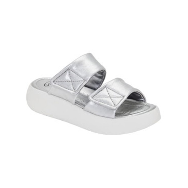Scholl Shoes Calzatura Boca 2 Straps Laminated Leather Woman Silver 38