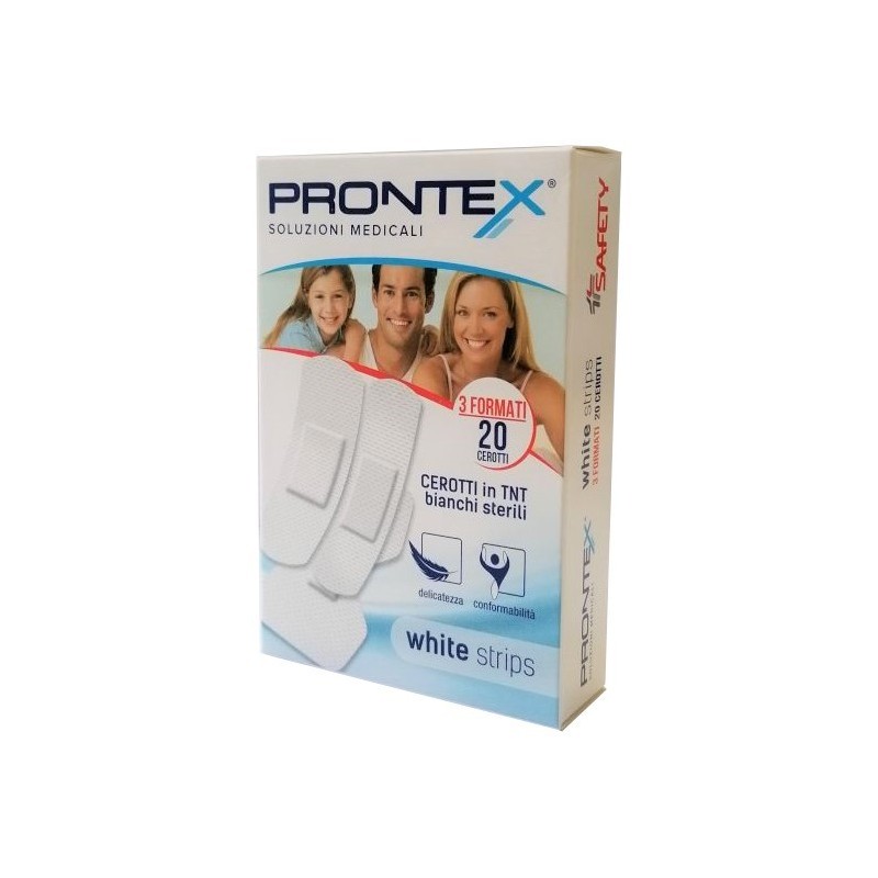 Safety Cerotto Prontex White Strips In Tessuto Non Tessuto Bianco Sterile 3 Formati 20 Pezzi