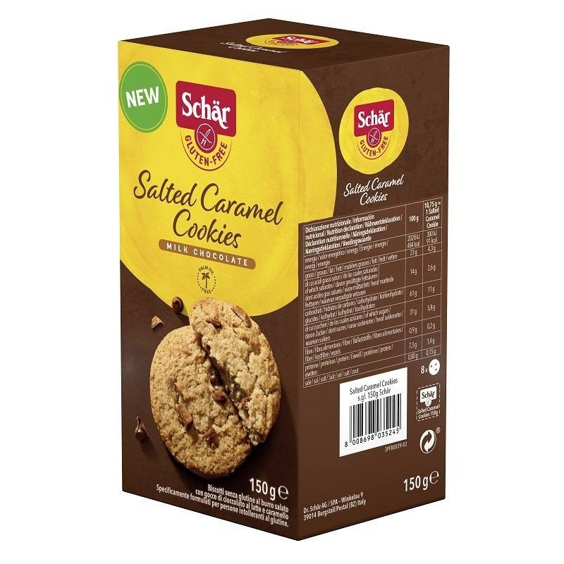 Dr. Schar Schar Salted Caramel Cookies Con Gocce Di Cioccolato Al Latte E Caramello 150 G