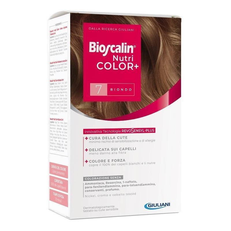 Giuliani Bioscalin Nutricolor Plus 7 Biondo Crema Colorante 40 Ml + Rivelatore Crema 60 Ml + Shampoo 12 Ml + Trattamento Finale 