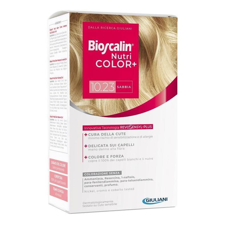 Giuliani Bioscalin Nutricolor Plus 10,23 Sabbia Crema Colorante 40 Ml + Rivelatore Crema 60 Ml + Shampoo 12 Ml + Trattamento Fin
