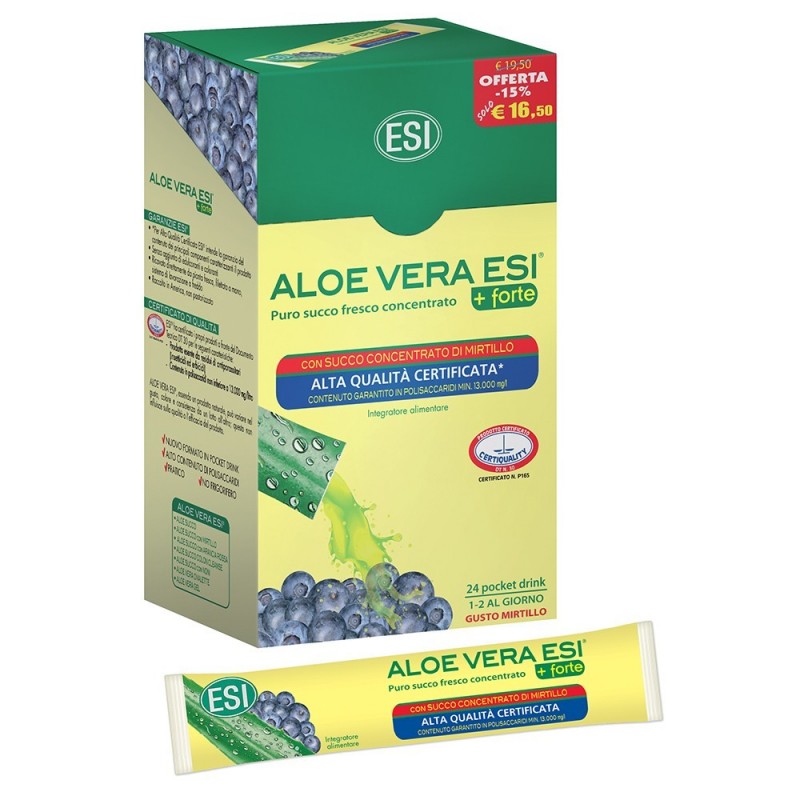Esi Aloe Vera Succo + Forte Mirtillo 24 Pocket Drink