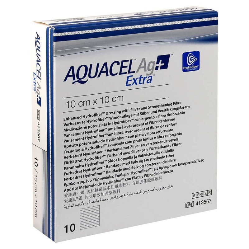 Convatec Italia Medicazione In Hydrofiber E Ioni Argento Intessuta In Lyocell Aquacel Ag + Extra 10x10cm 10 Pezzi
