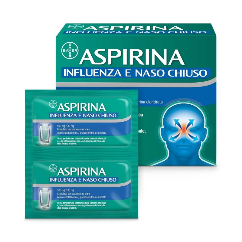 Bayer Aspirina Influenza E Naso Chiuso 500 Mg / 30 Mg Granulato Per Sospensione Orale Acido Acetilsalicilico 500 Mg, Pseudoefedr