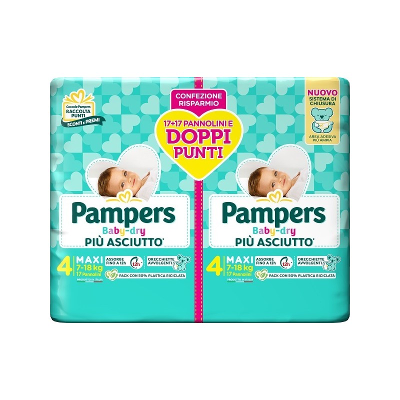 Fater Pampers Baby Dry Pannolino Duo Downcount Maxi 34 Pezzi